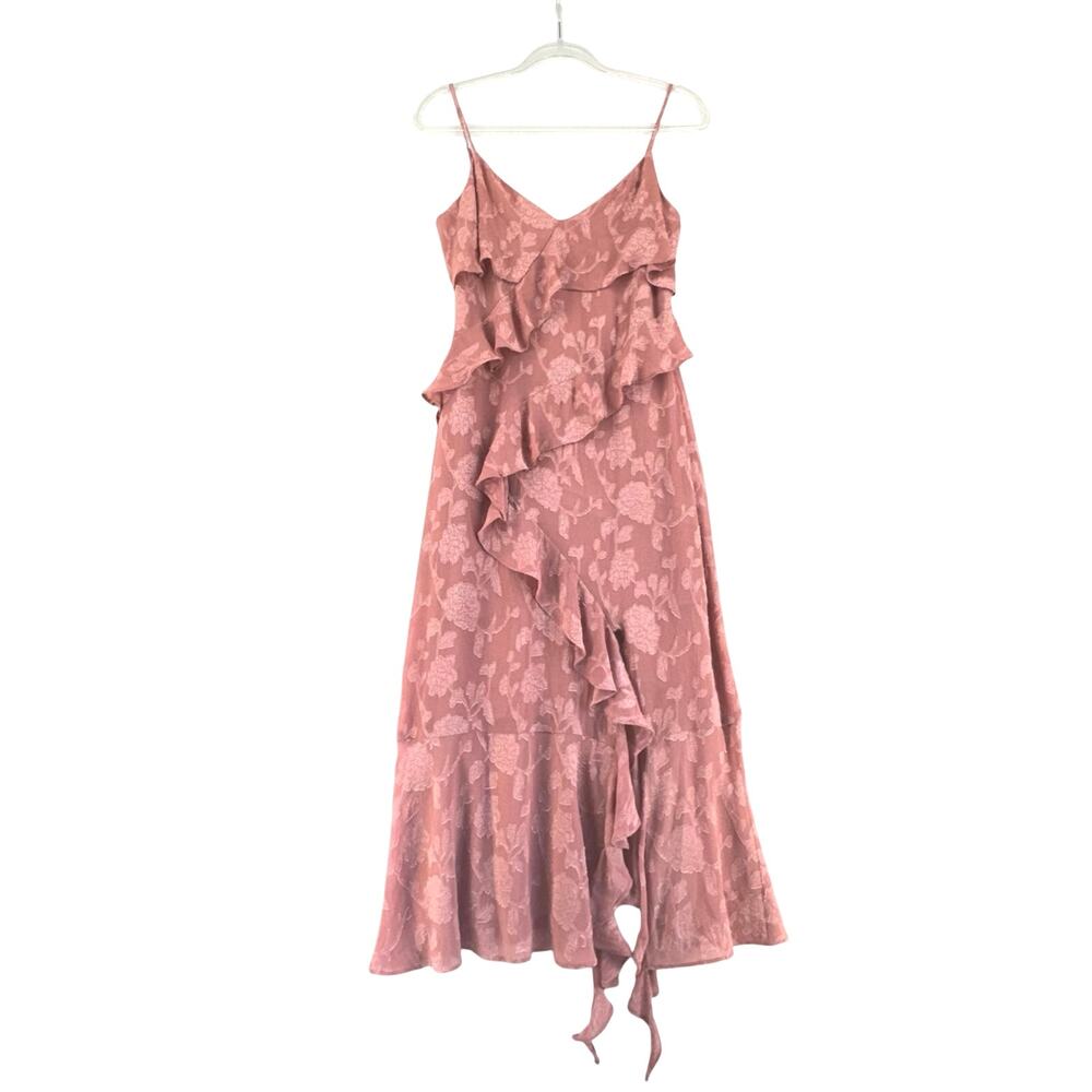 Zara Marsala Jacquard Ruffle Midi Dress Romantic Floral Cottagecore M ruffles - Picture 4 of 9